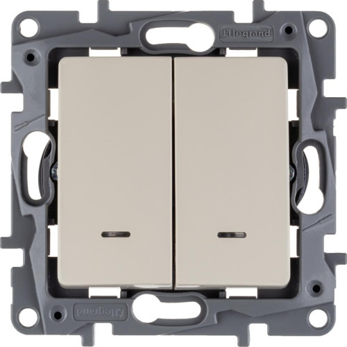 ETIKA Выключатель 2-клавишный с подсветкой/индикацией схема 5L 10АХ безвинтовые зажимы слоновая кость