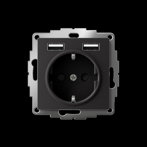 Розетка/ Розетка ATLASDESIGN 16А+USB A+A, механизм, карбон Розетка/ Розетка ATLASDESIGN 16А+USB A+A, механизм, карбон