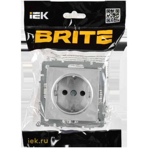 BRITE Розетка 1-местная с заземлением без защитных шторок 16А безвинтовое крепление РС21-1-0-БрА алюминий