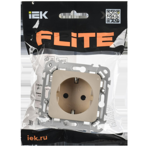 Розетка заземлением защитными шторками безвинтовое крепление/ FLITE Розетка с заземлением с защитными шторками безвинтовое крепление 16А РСш11-1-ФлЛ льняной