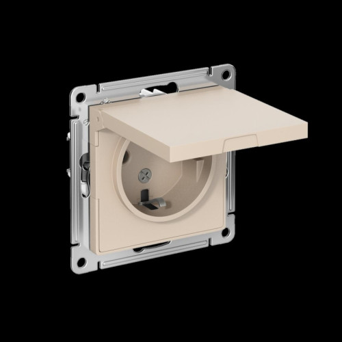 Розетка заземл/ ATLASDESIGN розетка с заземл. со шторк. с крышкой, 16А, IP20, механизм, песочный
