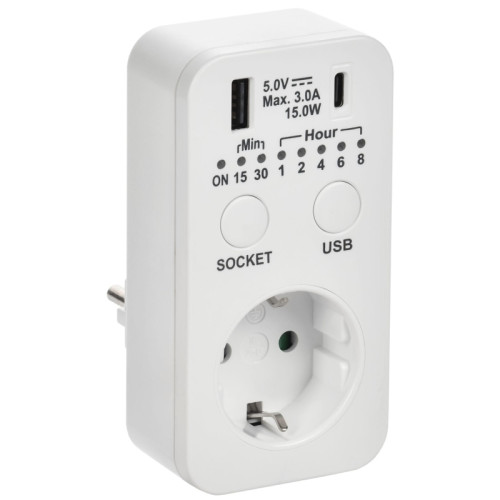 РТЭ/ РТЭ-4 Розетка-таймер электронный с USB A+C 15мин-8ч 16А IP20 белый IEK РТЭ/ РТЭ-4 Розетка-таймер электронный с USB A+C 15мин-8ч 16А IP20 белый IEK