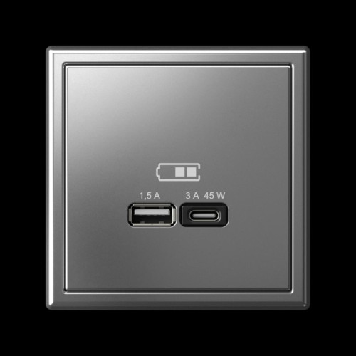 Розетка/ ARTGALLERY USB розетка A + тип-C 45Вт высокоскор.заряд. QC, PD, механизм, сталь Розетка/ ARTGALLERY USB розетка A + тип-C 45Вт высокоскор.заряд. QC, PD, механизм, сталь