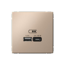 Розетка/ ARTGALLERY USB розетка A + тип-C 45Вт высокоскор.заряд. QC, PD, механизм, песочный