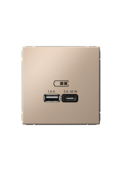 Розетка/ ARTGALLERY USB розетка A + тип-C 45Вт высокоскор.заряд. QC, PD, механизм, песочный