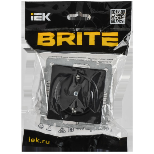 BRITE Розетка 1-местная с заземлением без защитных шторок 16А безвинтовое крепление РС21-1-0-БрЧ черный