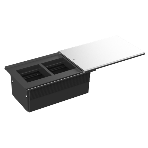 Donel Настольный встраиваемый розеточный блок, сдвижная крышка, 4 мод. (2 мод. 45х45), серебро