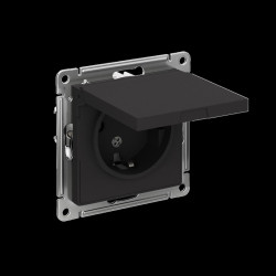 Розетка/ Розетка ATLASDESIGN с заземлением со шторками с крышкой 16А IP20 механизм карбон