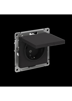 Розетка/ Розетка ATLASDESIGN с заземлением со шторками с крышкой 16А IP20 механизм карбон
