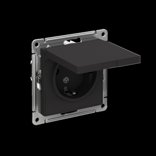 Розетка/ Розетка ATLASDESIGN с заземлением со шторками с крышкой 16А IP20 механизм карбон