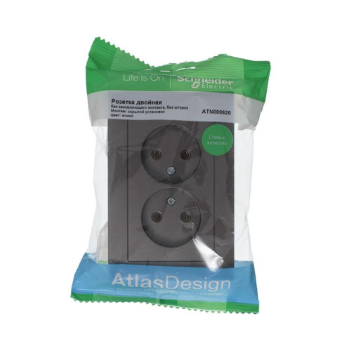 Розетка/ Розетка ATLASDESIGN двойная без заземления 16А в сборе мокко Розетка/ Розетка ATLASDESIGN двойная без заземления 16А в сборе мокко