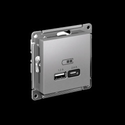 Розетка/ Розетка USB ATLASDESIGN A+С, 5В/2,4А, 2х5В/1,2А, механизм, алюминий