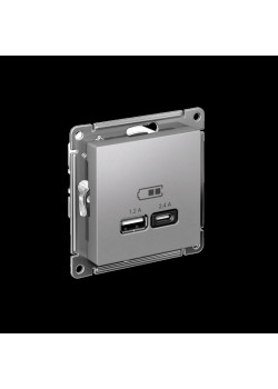 Розетка/ Розетка USB ATLASDESIGN A+С, 5В/2,4А, 2х5В/1,2А, механизм, алюминий