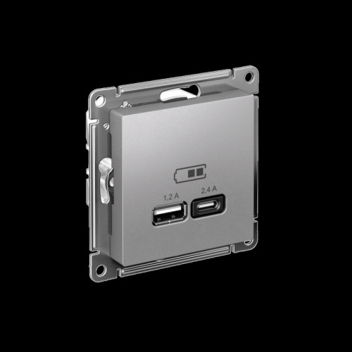 Розетка/ Розетка USB ATLASDESIGN A+С, 5В/2,4А, 2х5В/1,2А, механизм, алюминий