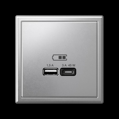 Розетка/ ARTGALLERY USB розетка A + тип-C 45Вт высокоскор.заряд. QC, PD, механизм, алюминий Розетка/ ARTGALLERY USB розетка A + тип-C 45Вт высокоскор.заряд. QC, PD, механизм, алюминий