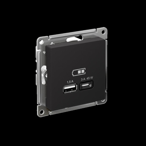 Розетка/ ATLASDESIGN USB розетка A + тип-C 45W высокоскор.заряд. QC, PD, механизм, карбон