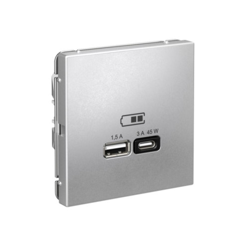 Розетка/ ARTGALLERY USB розетка A + тип-C 45Вт высокоскор.заряд. QC, PD, механизм, алюминий Розетка/ ARTGALLERY USB розетка A + тип-C 45Вт высокоскор.заряд. QC, PD, механизм, алюминий