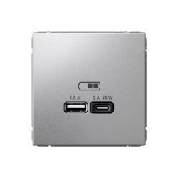 Розетка/ ARTGALLERY USB розетка A + тип-C 45Вт высокоскор.заряд. QC, PD, механизм, алюминий