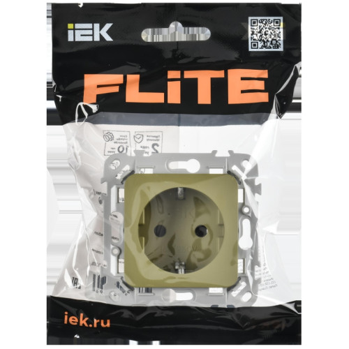 Розетка заземлением защитными шторками безвинтовое крепление/ FLITE Розетка с заземлением с защитными шторками безвинтовое крепление 16А РСш11-1-ФлО оливковый