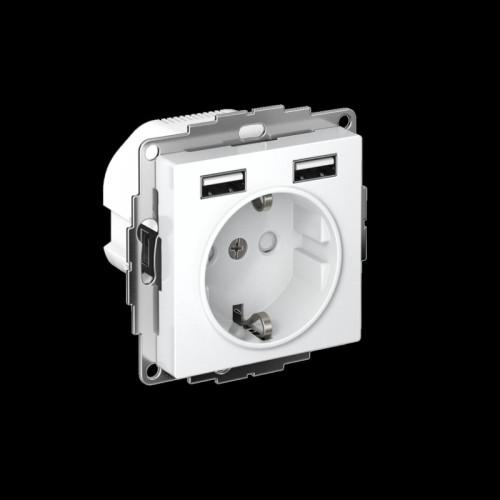 ATLASDESIGN РОЗЕТКА 16А с 2 USB A+A, 5В/2,4А, 2х5В/1,2А, механизм, БЕЛЫЙ