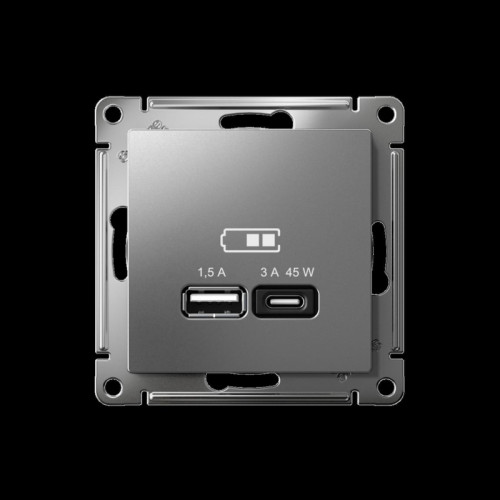 Розетка/ ATLASDESIGN USB розетка A + тип-C 45W высокоскор.заряд. QC, PD, механизм, СТАЛЬ Розетка/ ATLASDESIGN USB розетка A + тип-C 45W высокоскор.заряд. QC, PD, механизм, СТАЛЬ