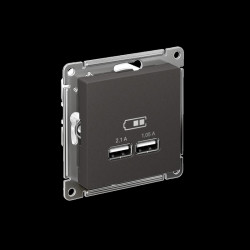 Розетка/ ATLASDESIGN USB розетка A+A, 5В/2,1 А, 2х5В/1,05 А, механизм, базальт