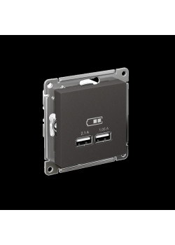 Розетка/ ATLASDESIGN USB розетка A+A, 5В/2,1 А, 2х5В/1,05 А, механизм, базальт