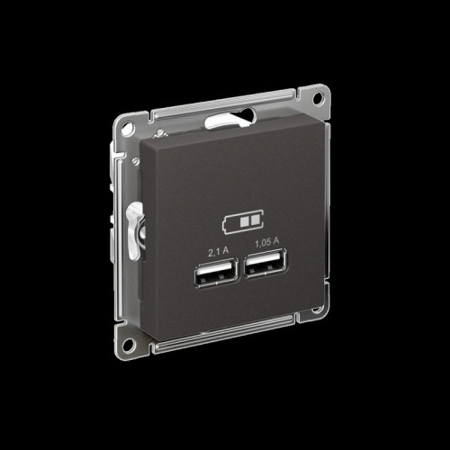 Розетка/ ATLASDESIGN USB розетка A+A, 5В/2,1 А, 2х5В/1,05 А, механизм, базальт