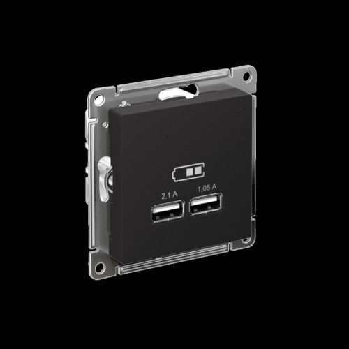 Розетка/ Розетка ATLASDESIGN USB 5В 1 порт x 2,1 А 2 порта х 1,05 А механизм карбон