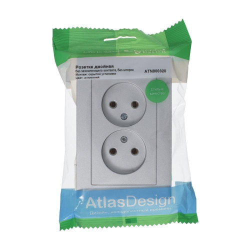 Розетка/ Розетка ATLASDESIGN двойная без заземления 16А в сборе алюминий