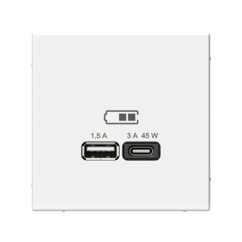 Розетка/ ARTGALLERY USB розетка A + тип-C 45Вт высокоскор.заряд. QC, PD, механизм, белый