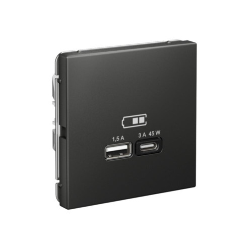 Розетка/ ARTGALLERY USB розетка A + тип-C 45Вт высокоскор.заряд. QC, PD, механизм, базальт Розетка/ ARTGALLERY USB розетка A + тип-C 45Вт высокоскор.заряд. QC, PD, механизм, базальт