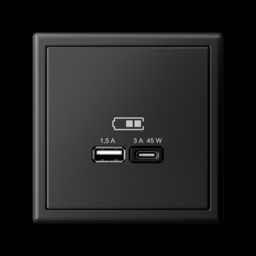Розетка/ ARTGALLERY USB розетка A + тип-C 45Вт высокоскор.заряд. QC, PD, механизм, базальт Розетка/ ARTGALLERY USB розетка A + тип-C 45Вт высокоскор.заряд. QC, PD, механизм, базальт