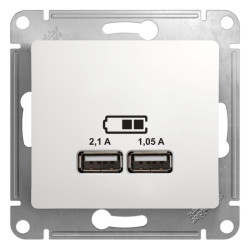 Розетка/ Розетка GLOSSA USB 5В/2100мА 2х5В/1050мА механизм белый