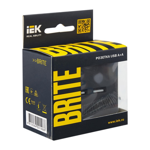 Розетка/ BRITE Розетка USB A+A 3.1А РЮ10-1-БрГ графит