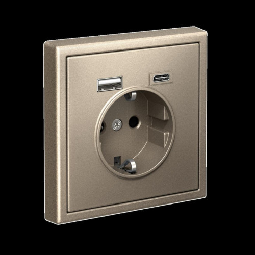 Розетка/ ARTGALLERY розетка 16А с 2 USB A+C, 5В/2,4А/3,0А, 2х5В/1,5А, механизм, шампань