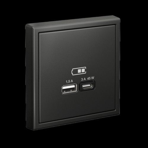 Розетка/ ARTGALLERY USB розетка A + тип-C 45Вт высокоскор.заряд. QC, PD, механизм, базальт Розетка/ ARTGALLERY USB розетка A + тип-C 45Вт высокоскор.заряд. QC, PD, механизм, базальт