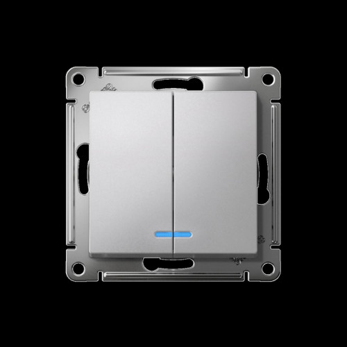 Выключатель/ ATLASDESIGN 2-клавишный выключатель с подсветкой ,сх.5а, 10АХ,мех., быстрозажимные клеммы, алюминий