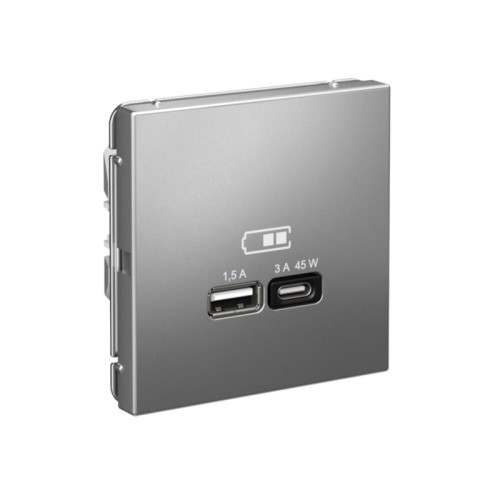 Розетка/ ARTGALLERY USB розетка A + тип-C 45Вт высокоскор.заряд. QC, PD, механизм, сталь Розетка/ ARTGALLERY USB розетка A + тип-C 45Вт высокоскор.заряд. QC, PD, механизм, сталь