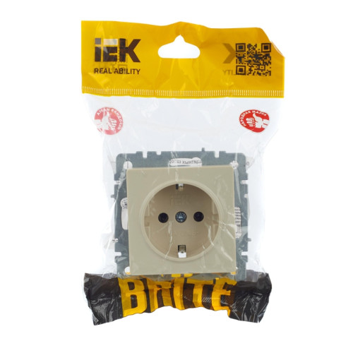 BRITE Розетка с заземлением без защитных шторок 16А РС11-1-0-БрКр бежевый