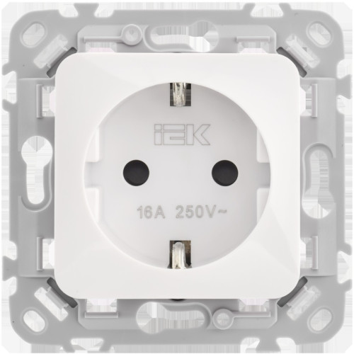 Розетка заземлением защитными шторками безвинтовое крепление/ FLITE Розетка с заземлением с защитными шторками безвинтовое крепление 16А РСш11-1-ФлБ белый