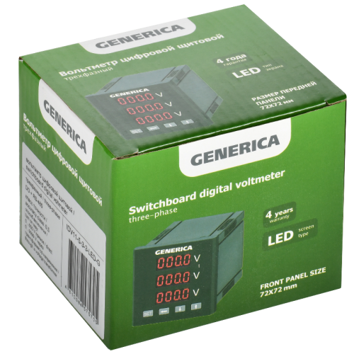 Вольтметр цифр. щит. 3-ф. DO RS-485 72х72 LED GENERICA