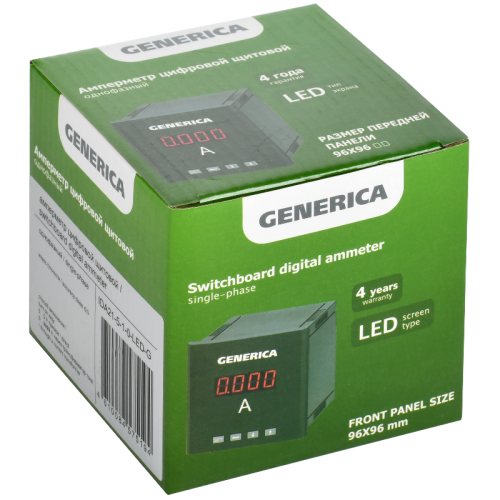 Амперметр цифр. щит. 1-ф. 96х96 LED GENERICA