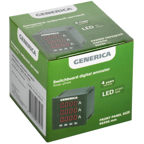Амперметр цифр. щит. 3-ф. 96х96 LED GENERICA