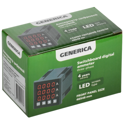 Амперметр цифр. щит. 3-ф. 48х48 LED GENERICA