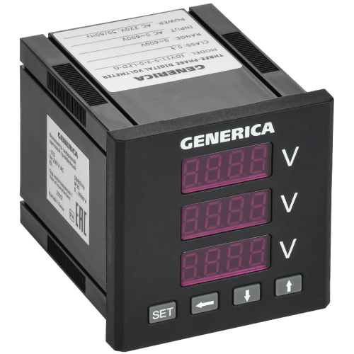 Вольтметр цифр. щит. 3-ф. 72х72 LED GENERICA