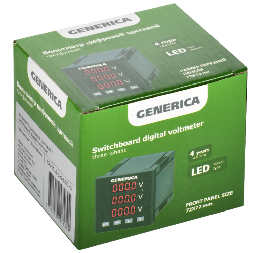 Вольтметр цифр. щит. 3-ф. 72х72 LED GENERICA