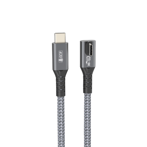 GCR Кабель USB4 Type-C угловой Г-образный, 0.5m, серый, 40Gbps, 240W, 8K60Hz, GCR-57126