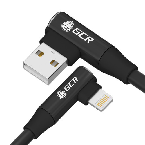 GCR Кабель PREMIUM 0.3m Lightning угловой для PowerBank, MFI, силикон черный, AL case черный, GCR-53916