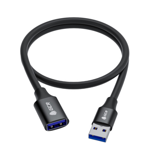 GCR Удлинитель 0.3m USB 3.0 (USB 3.2 Gen 1), AM/AF, 5 Гбит/с, черный, AL корпус, экранирование, армирование, GCR-55274